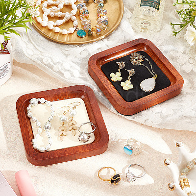 Square Wood Jewelry Storage Tray with Microfiber Fabric Mat Inside ODIS-WH0030-37A-02-1