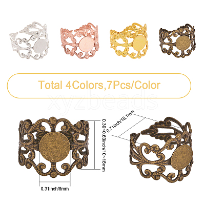 28pcs 4 Colors Rack Plating Brass Wide Open Cuff Ring Findings KK-CA0002-25-1