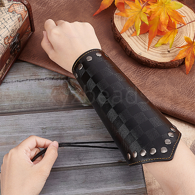 Tartan Pattern Imitation Leather Cuff Wristband for Bikers AJEW-WH0258-937B-1