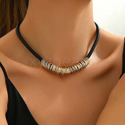 Bohemian Style Alloy Multiple Ring Waxed Cord Choker Necklaces for Women FS-WGCCD3B-01-1