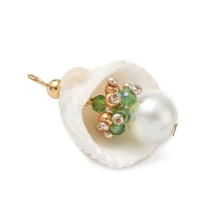 Natural Shell & Round Glass Pendants PALLOY-MZ00912-06-1
