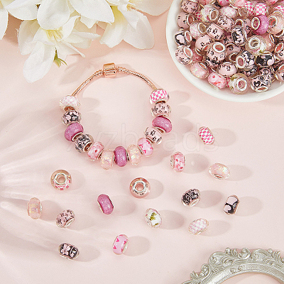 100Pcs Printed Transparent Resin European Beads RESI-PA0001-18B-1