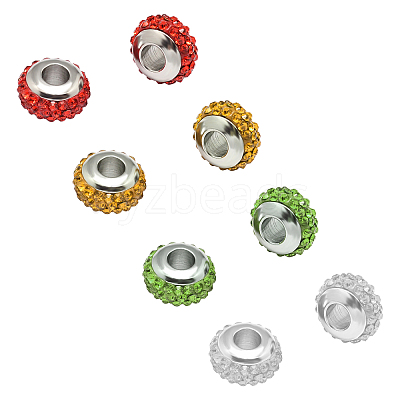 Rondelle 304 Stainless Steel Polymer Clay Rhinestone European Beads GPDL-UN0001-01-1