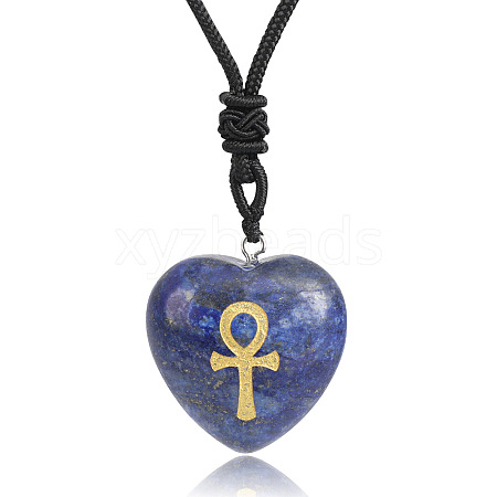 Natural Lapis Lazuli Heart Engraved AnKh Cross Pendant Personalized DIY Necklaces SC1205-3-1