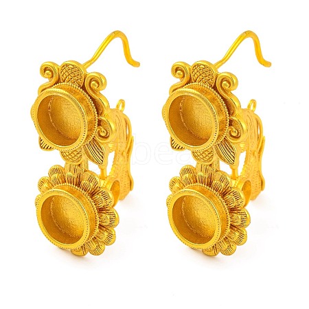 Flower Brass Earring Hooks with Round Tray KK-G502-23C-G-1