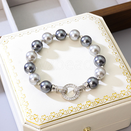 Pearlized Glass Pearl Round Beaded Link Bracelets for Women WG42D62-02-1