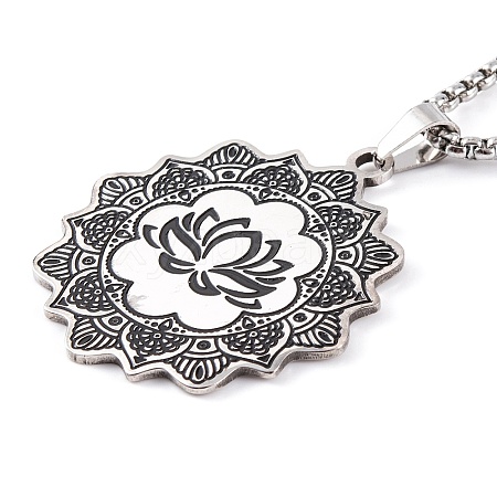 Lotus 201 Stainless Steel Pendant Necklaces LS-NJEW-F320-04P-1