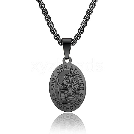 Saint Christopher Pendant Men's Stainless Steel Necklace Titanium Steel Men's Jewelry. EO9724-3-1