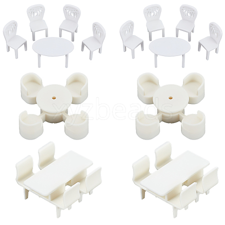 Olycraft 6 Sets 3 Style Mini Plastic Chairs and Table Miniature Display Decorations AJEW-OC0004-12-1