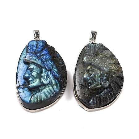 Natural Labradorite Carved Chief Pendants G-B085-08P-1