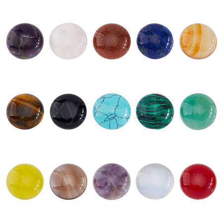 SUPERFINDINGS 30Pcs 15 Styles Natural & Synthetic Mixed Gemstone Cabochons G-FH0001-89-1
