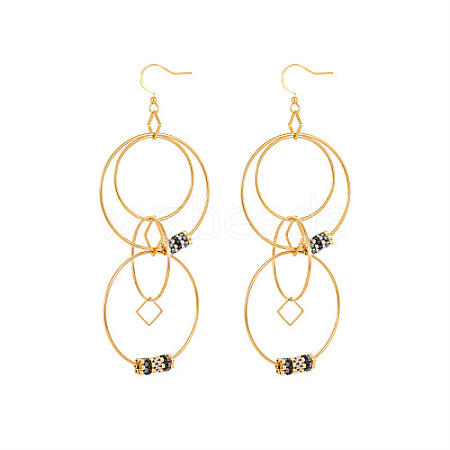 Golden 304 Stainless Steel Interlocking Rings Dangle Earrings DT5091-1-1