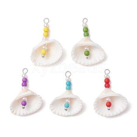 5Pcs 5 Colors Natural Clam Shell Pendants PALLOY-JF03354-1