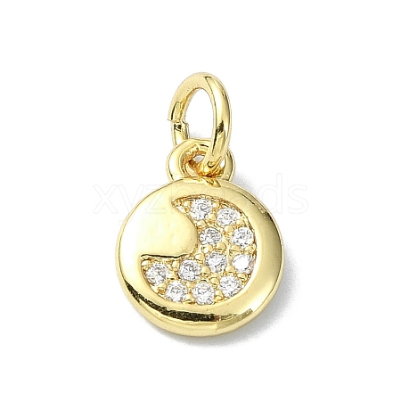 Moon Theme Brass Micro Pave Clear Cubic Zirconia Charms KK-H475-57G-09-1