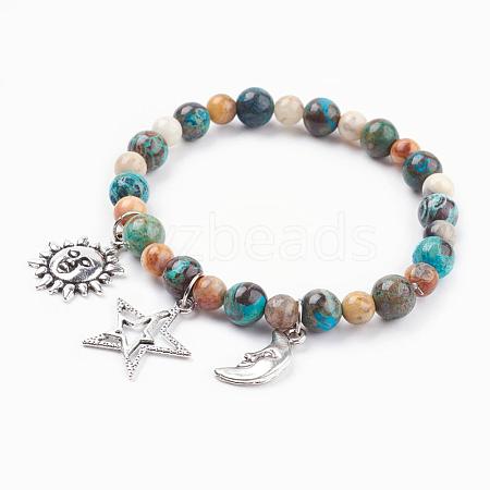 Natural Ocean Jasper & Crazy Agate Charm Bracelets BJEW-JB03349-04-1