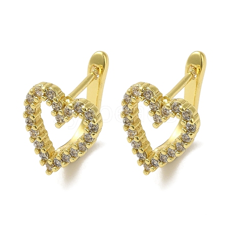 Heart Brass Micro Pave Clear Cubic Zirconia Huggie Hoop Earrings for Women EJEW-C097-10G-1