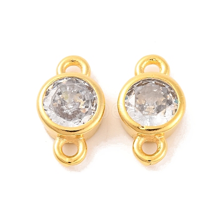 Brass Pave Clear Cubic Zirconia Flat Round Links Connector Charms KK-U024-03G-1