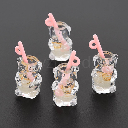 Imitation Bubble Tea/Boba Milk Tea Transparent Resin Pendants RESI-T052-04C-1