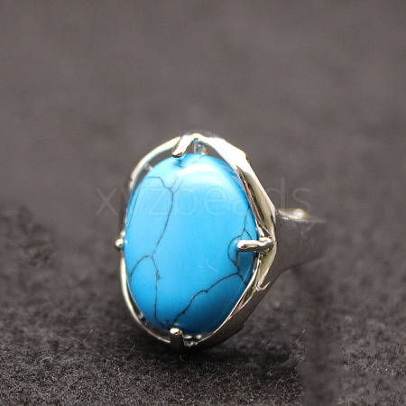 Oval Synthetic Turquoise Adjustable Ring FIND-PW0021-05O-1