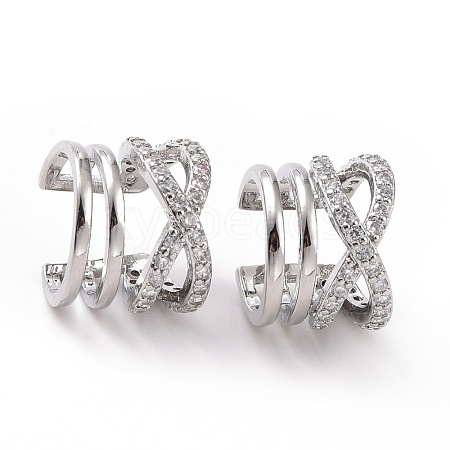 Clear Cubic Zirconia Criss Cross Open Cuff Earrings KK-D079-26P-1