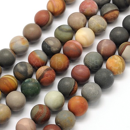 Frosted Round Natural Polychrome Agate Beads Strands G-N0166-67-4mm-1