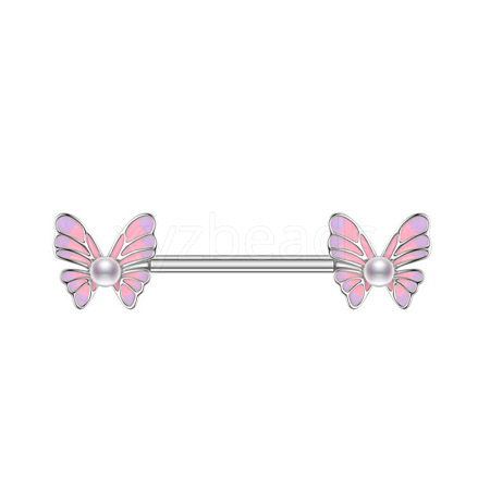 316L Surgical Stainless Steel & Plastic Pearl & Pink Enamel Butterfly Nipple Rings WG189E0-11-1