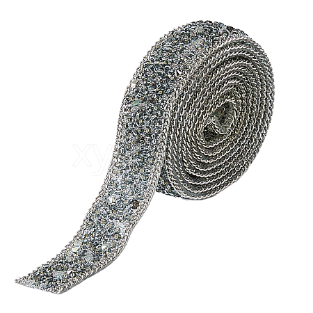 Rhinestone & Glass Seed Bead & Iron Curb Chain Ribbon DIY-WH0349-222-1