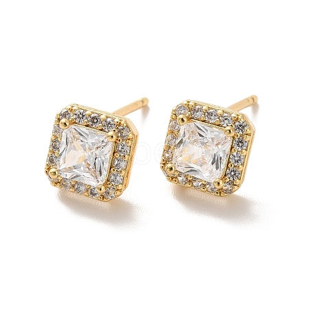 Clear Cubic Zirconia Square Stud Earrings EJEW-K093-19G-1