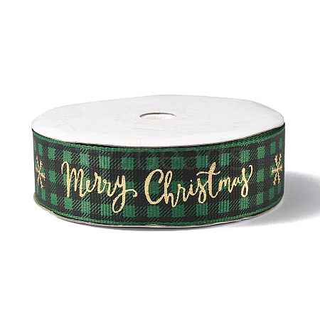 1 Roll Merry Christmas Printed Polyester Grosgrain Ribbons OCOR-YW0001-05A-1