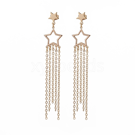 Brass Star with Tassel Dangle Chandelier Earrings EJEW-JE05202-1