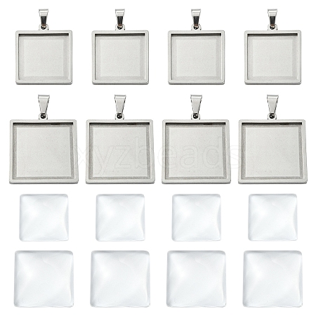 8Pcs 2 Styles 304 Stainless Steel Pendant Cabochon Settings STAS-YW0003-49-1