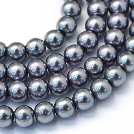 Baking Painted Pearlized Glass Pearl Round Bead Strands HY-Q330-8mm-12-1