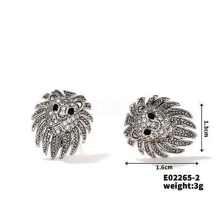 Shiny Lion Head Stud Earrings Fashionable Rhinestone Ear Jewelry SI6328-2-1