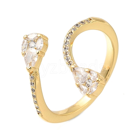 Teardrop Rack Plating Brass Micro Pave Cubic Zirconia Open Cuff Rings for Women RJEW-M022-33G-1