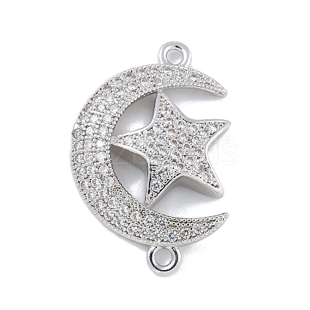 Rack Plating Brass Micro Pave Clear Cubic Zirconia Moon with Star Connector Charms KK-A234-056P-1