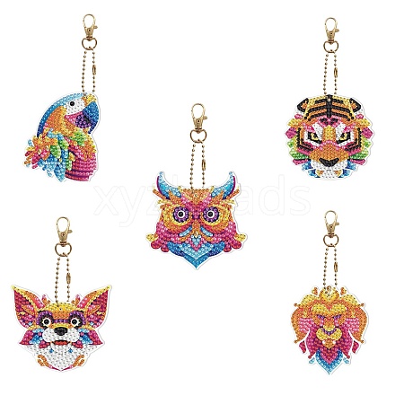 Animal DIY Diamond Painting Keychain Kits DIAM-PW0010-68-17-1