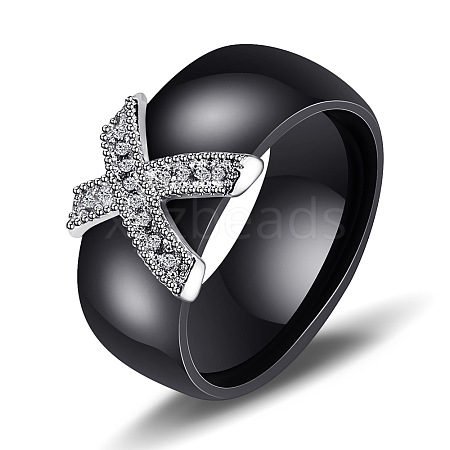 Cross Brass Micro Pave Clear Cubic Zirconia with Porcelain Finger Rings FS-WG0A171-15-1