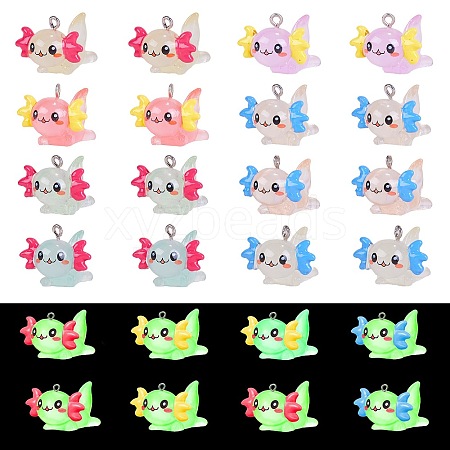 24Piece 8 Styles Transparent Resin pendant Axolotl Luminous Resin Pendant DIY Decorative Accessories JX870A-1