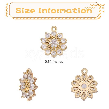 6 Pieces Flower Clear Cubic Zirconia Charm Pendant Brass flower Charm Long-Lasting Plated Pendant for Jewelry Necklace Bracelet Earring Making Crafts JX404A-1