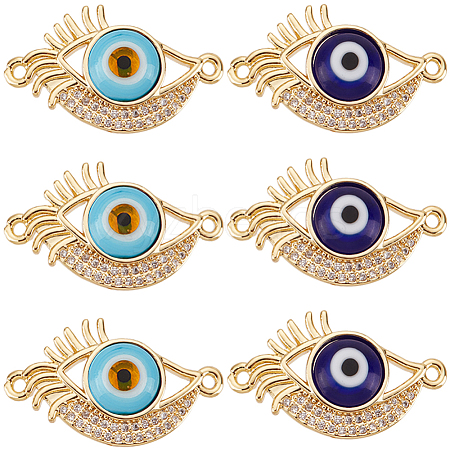 8Pcs 2 Colors Rack Plating Real 18K Gold Plated Brass Micro Pave Clear Cubic Zirconia Connector Charms ZIRC-BBC0002-03-1