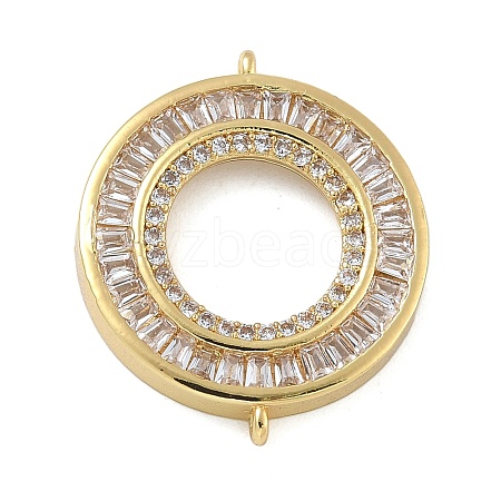 Rack Plating Brass Clear Cubic Zirconia Ring Connector Charms KK-A234-075G-1