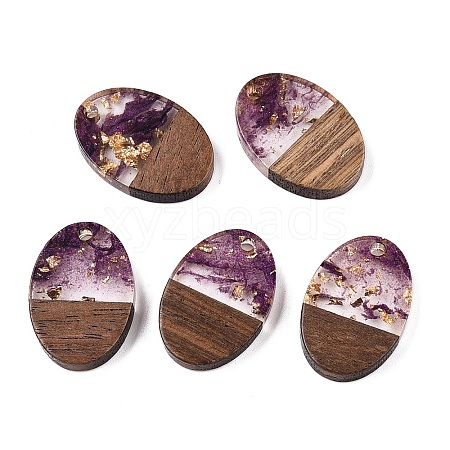 Transparent Resin and Walnut Wood Pendants RESI-T057-04H-1