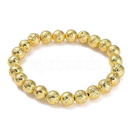 Electroplated Natural Lava Rock Beads Stretch Bracelets BJEW-G623-01G-8mm-1