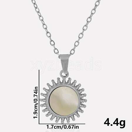 304 Stainless Steel Pave Natural White Shell Sun Pendant Necklaces WM7741-2-1