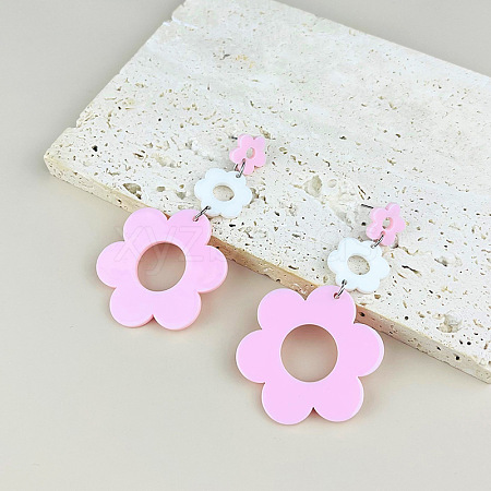 Acrylic Hollow Flower Dangle Stud Earrings FS-WGDE077-02-1