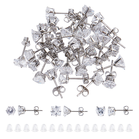 UNICRAFTALE 15 Pairs 3 Styles Cubic Zirconia Ear Studs STAS-UN0022-47-1