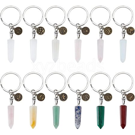 CHGCRAFT 12Pcs Mixed Gemstone Keychain KEYC-CA0001-31-1