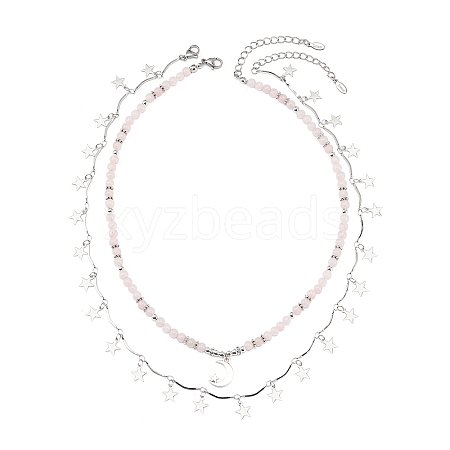 2Pcs 2 Style Alloy Moon & Star Charm Necklaces Set NJEW-JN04065-1