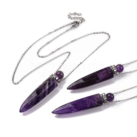 Natural Amethyst Bullet Shaped Perfume Bottle Pendant Necklaces G-B089-02P-08-1