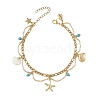 Ocean Synthetic Turquoise Beads & Alloy Starfish Shell Shape Charm Anklets with 304 Stainless Steel Cable Chain Tassel for Women AJEW-TA00069-3